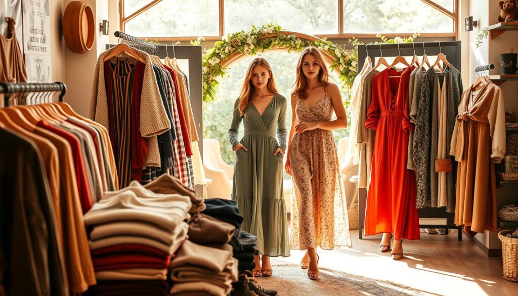 A seasonal showcase of Shein's trendiest apparel, captured in a warm, inviting atmosphere. In the foreground, an artfully arranged display of cozy knits, chic dresses, and stylish accessories, all in a harmonious color palette that evokes the essence of the current season. The middle ground features full-length shots of models gracefully showcasing the versatile and fashion-forward designs, while the background softly blurs into a serene, natural setting - perhaps a sun-dappled garden or a cozy, rustic interior. Gentle lighting accentuates the fabrics' textures and the models' radiant expressions, creating an aspirational and inviting visual experience. A seasonal showcase of Shein's trendiest apparel, captured in a warm, inviting atmosphere. In the foreground, an artfully arranged display of cozy knits, chic dresses, and stylish accessories, all in a harmonious color palette that evokes the essence of the current season. The middle ground features full-length shots of models gracefully showcasing the versatile and fashion-forward designs, while the background softly blurs into a serene, natural setting - perhaps a sun-dappled garden or a cozy, rustic interior. Gentle lighting accentuates the fabrics' textures and the models' radiant expressions, creating an aspirational and inviting visual experience.