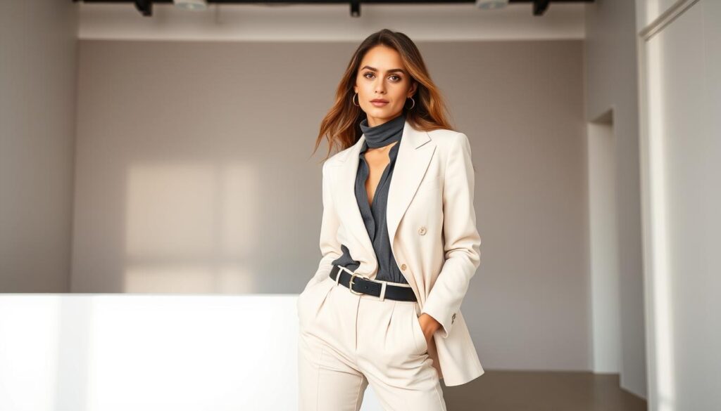 A stylish young woman modeling a chic Shein outfit in a sleek, minimalist studio setting. Soft, diffused lighting illuminates her figure, highlighting the high-quality tailoring and luxurious fabrics. The background features clean lines and muted tones, drawing the eye to the fashion pieces. The woman's effortless pose and confident expression convey a sense of sophistication, demonstrating how simple Shein items can be transformed into a more expensive-looking ensemble through clever styling techniques. The overall scene radiates an air of elevated, aspirational style. A stylish young woman modeling a chic Shein outfit in a sleek, minimalist studio setting. Soft, diffused lighting illuminates her figure, highlighting the high-quality tailoring and luxurious fabrics. The background features clean lines and muted tones, drawing the eye to the fashion pieces. The woman's effortless pose and confident expression convey a sense of sophistication, demonstrating how simple Shein items can be transformed into a more expensive-looking ensemble through clever styling techniques. The overall scene radiates an air of elevated, aspirational style.