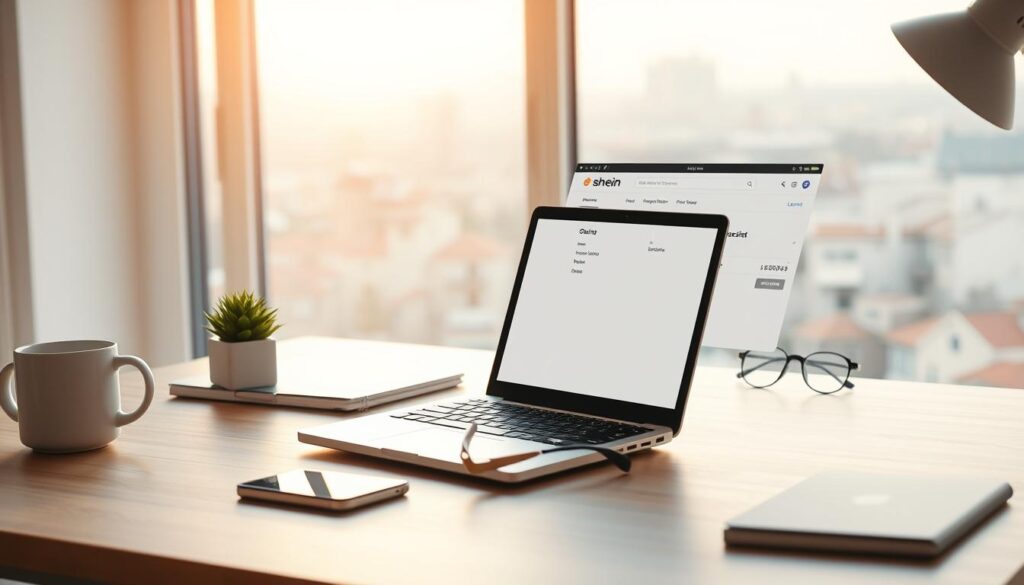 Shein cart tips: a meticulously organized, well-lit home office scene. In the foreground, a laptop, a tablet, and a smart phone are arranged neatly on a minimalist wooden desk, alongside a stylish mug, a plant, and a pair of reading glasses. In the middle ground, the Shein shopping cart interface is displayed on the laptop screen, showcasing various features and checkout options. The background features a large window overlooking a serene urban landscape, with warm, diffused natural lighting cascading into the room. The overall atmosphere is one of productivity, efficiency, and careful consideration of online shopping decisions. Shein cart tips: a meticulously organized, well-lit home office scene. In the foreground, a laptop, a tablet, and a smart phone are arranged neatly on a minimalist wooden desk, alongside a stylish mug, a plant, and a pair of reading glasses. In the middle ground, the Shein shopping cart interface is displayed on the laptop screen, showcasing various features and checkout options. The background features a large window overlooking a serene urban landscape, with warm, diffused natural lighting cascading into the room. The overall atmosphere is one of productivity, efficiency, and careful consideration of online shopping decisions.